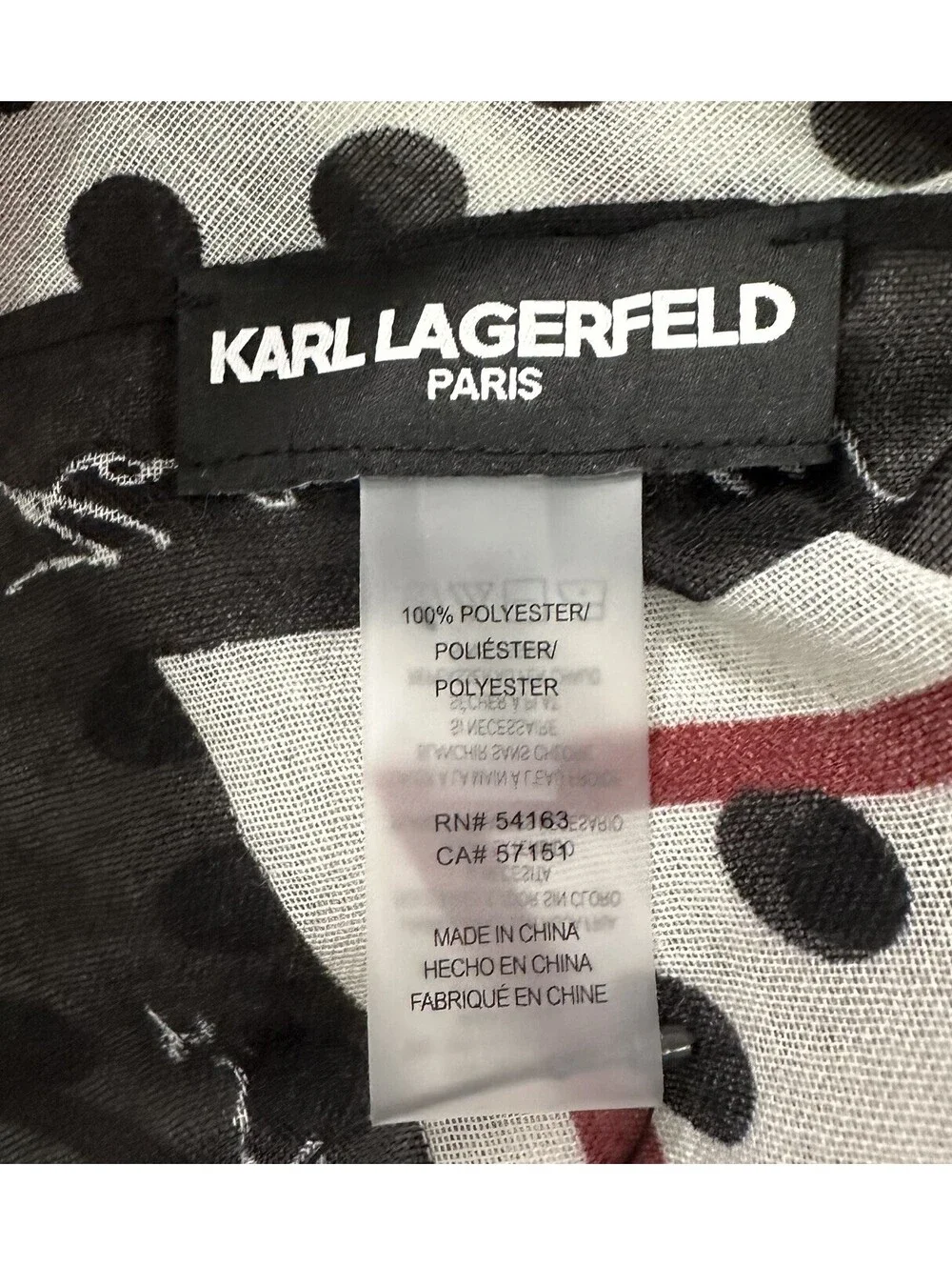 NWT Karl Lagerfeld Paris Lightweight Chiffon Scarf Polka Dot Black White